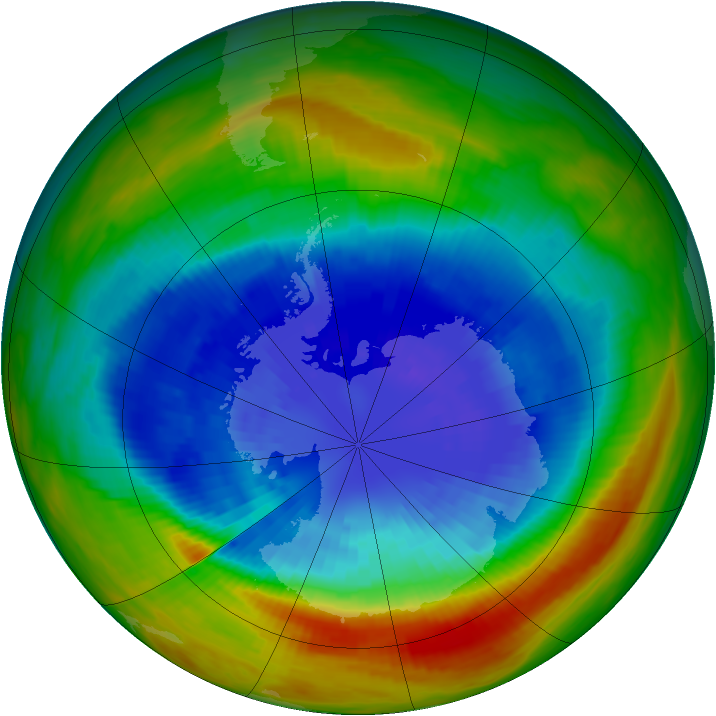 Antarctic ozone map for 14 September 1991